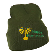 Happy Hanukkah Candles Embroidered Beanie