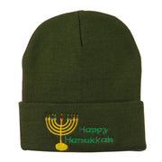 Happy Hanukkah Candles Embroidered Beanie