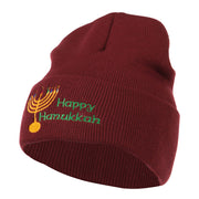 Happy Hanukkah Candles Embroidered Beanie