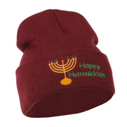 Happy Hanukkah Candles Embroidered Beanie