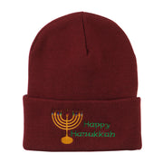 Happy Hanukkah Candles Embroidered Beanie