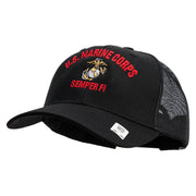 US Marine Corps Semper Fi Embroidered 6 Panel Structured Cotton Twill Mesh Cap Made in USA - Black OSFM