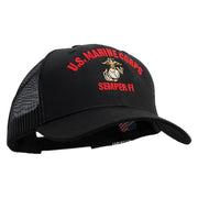 US Marine Corps Semper Fi Embroidered 6 Panel Structured Cotton Twill Mesh Cap Made in USA - Black OSFM