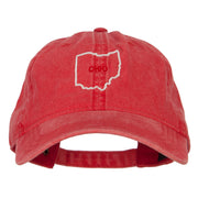 Ohio with Map Outline Embroidered Washed Cotton Twill Cap