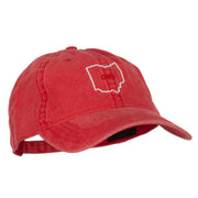 Ohio with Map Outline Embroidered Washed Cotton Twill Cap