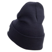 Licensed Made in USA Navy USN Veteran Logo Embroidered 12 Inch Solid Knit Cuff Long Beanie - Navy OSFM