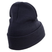 Licensed Made in USA Navy USN Veteran Logo Embroidered 12 Inch Solid Knit Cuff Long Beanie - Navy OSFM