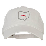 Ohio with Map Outline Embroidered Washed Cotton Twill Cap