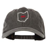 Ohio with Map Outline Embroidered Washed Cotton Twill Cap