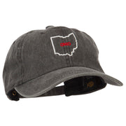 Ohio with Map Outline Embroidered Washed Cotton Twill Cap