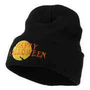 Happy Halloween Moon and Bats Embroidered Long Beanie