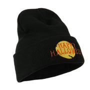 Happy Halloween Moon and Bats Embroidered Long Beanie