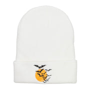 Bats Moon Halloween Embroidered Long Beanie