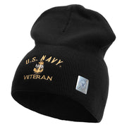 Made in USA Navy USN Veteran Symbol Embroidered 8 Inch Solid Knit Short Beanie