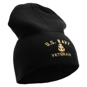Made in USA Navy USN Veteran Symbol Embroidered 8 Inch Solid Knit Short Beanie