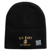 Made in USA Navy USN Veteran Symbol Embroidered 8 Inch Solid Knit Short Beanie