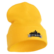 Detroit Skyline Embroidered 12 Inch Long Knitted Beanie - Yellow OSFM