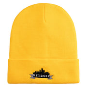 Detroit Skyline Embroidered 12 Inch Long Knitted Beanie - Yellow OSFM