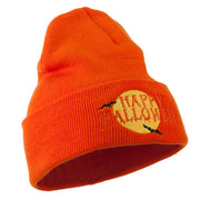 Happy Halloween Moon and Bats Embroidered Long Beanie