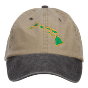 Hawaii Map Embroidered Washed Two Tone Cap