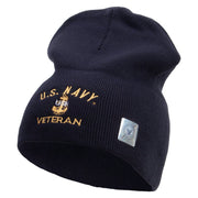 Licensed Made in USA Navy USN Veteran Symbol Embroidered 8 Inch Solid Knit Short Beanie - Navy OSFM