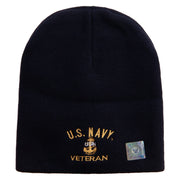 Licensed Made in USA Navy USN Veteran Symbol Embroidered 8 Inch Solid Knit Short Beanie - Navy OSFM