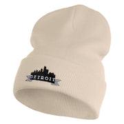 Detroit Skyline Embroidered 12 Inch Long Knitted Beanie - Birch OSFM