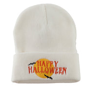 Happy Halloween Moon and Bats Embroidered Long Beanie