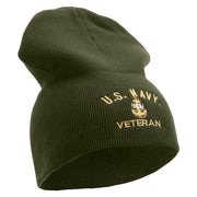 Made in USA Navy USN Veteran Symbol Embroidered 8 Inch Solid Knit Short Beanie