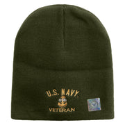 Made in USA Navy USN Veteran Symbol Embroidered 8 Inch Solid Knit Short Beanie