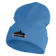 Detroit Skyline Embroidered 12 Inch Long Knitted Beanie - Sky-Blue OSFM