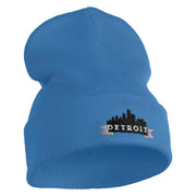 Detroit Skyline Embroidered 12 Inch Long Knitted Beanie - Sky-Blue OSFM