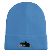 Detroit Skyline Embroidered 12 Inch Long Knitted Beanie - Sky-Blue OSFM