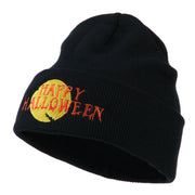 Happy Halloween Moon and Bats Embroidered Long Beanie