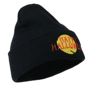 Happy Halloween Moon and Bats Embroidered Long Beanie