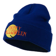 Happy Halloween Moon and Bats Embroidered Long Beanie