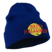 Happy Halloween Moon and Bats Embroidered Long Beanie