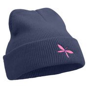 Dragonfly Logo Embroidered Super Stretch Knit Watch Cap Beanie - Navy OSFM