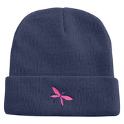 Dragonfly Logo Embroidered Super Stretch Knit Watch Cap Beanie - Navy OSFM