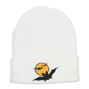 Moon Bats Halloween Embroidered Long Beanie