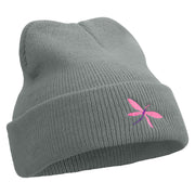 Dragonfly Logo Embroidered Super Stretch Knit Watch Cap Beanie - Lt-Grey OSFM