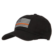 Thin Orange Line American Flag Embroidered Unstructured Cotton Washed Cap