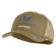 US Air Force Retired with Wing Embroidered Cotton Mesh Cap - Khaki OSFM