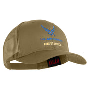 US Air Force Retired with Wing Embroidered Cotton Mesh Cap - Khaki OSFM