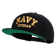 Licensed Navy Veteran Letters Embroidered 5 Panel Flat Bill Twill Snapback Solid Cap - Black OSFM