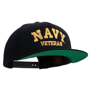 Licensed Navy Veteran Letters Embroidered 5 Panel Flat Bill Twill Snapback Solid Cap - Black OSFM