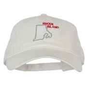 Rhode Island with Map Outline Embroidered Washed Cotton Cap