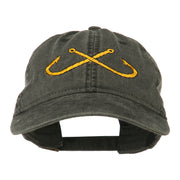 Fishing Crossed Fishhooks Embroidered Washed Cap