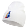 Sailboat Icon Embroidered 8 Inch Short Beanie - White OSFM