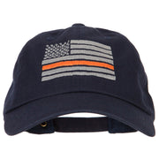 Thin Orange Line American Flag Embroidered Unstructured Cotton Washed Cap